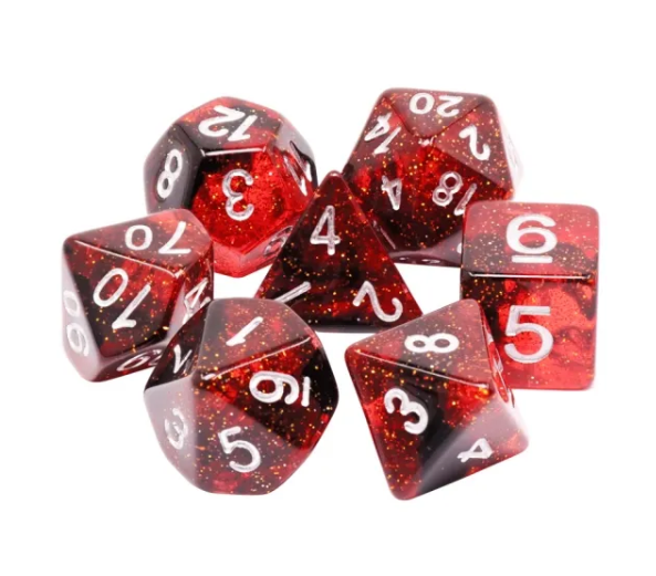 Red Galaxy 7pc Dice Set inked in Silver